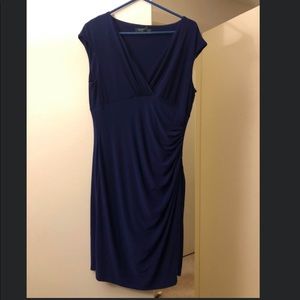 Ralph Lauren Navy Blue Ruched Jersey Sheath Dress